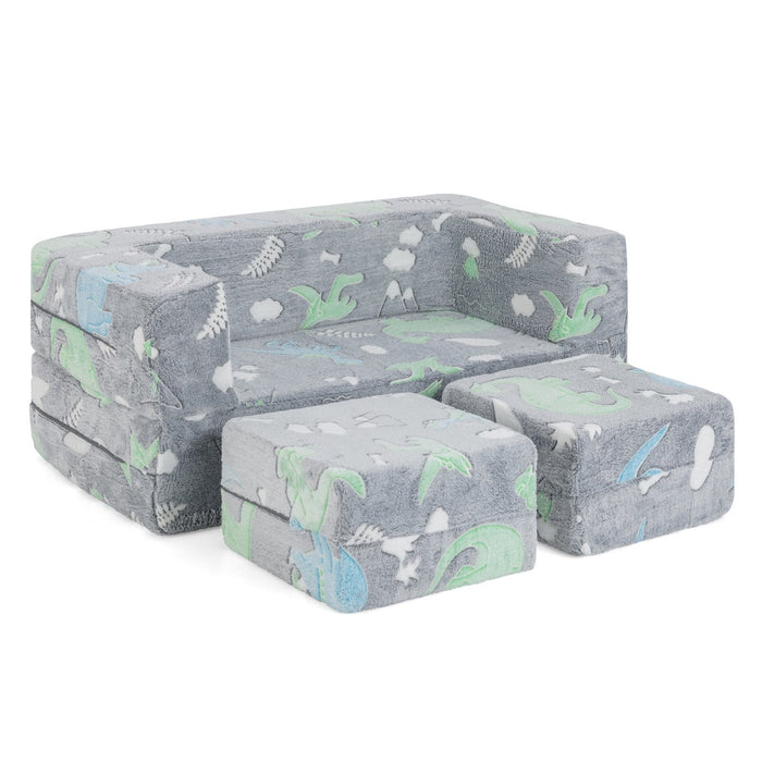 2 Seater Kids Play Couch Glow in the Dark Modular Sofa Set for Toddlers-