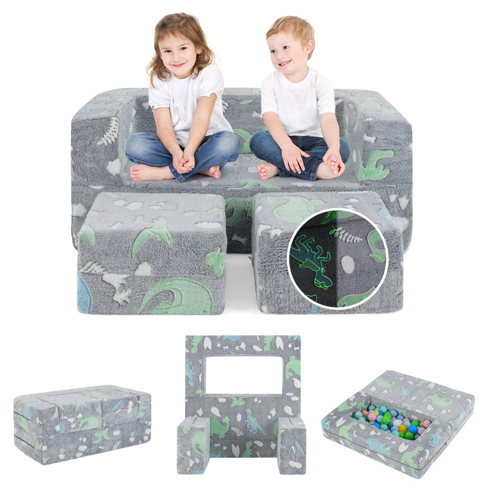 2 Seater Kids Play Couch Glow in the Dark Modular Sofa Set for Toddlers-