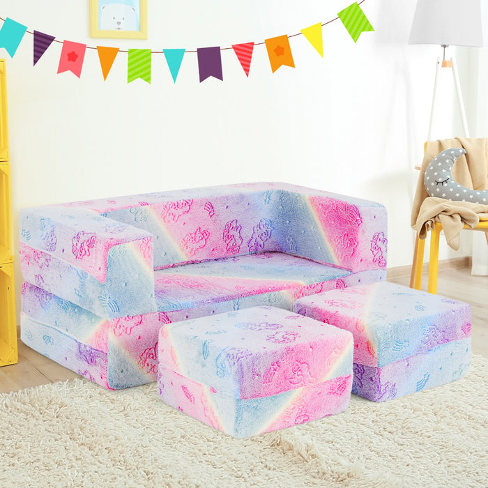 2 Seater Kids Play Couch Glow in the Dark Modular Sofa Set for Toddlers-