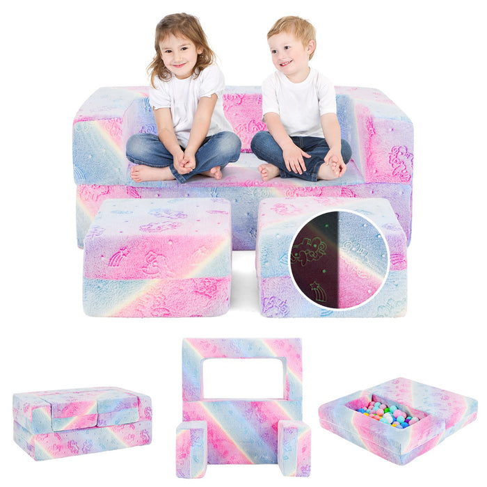2 Seater Kids Play Couch Glow in the Dark Modular Sofa Set for Toddlers-