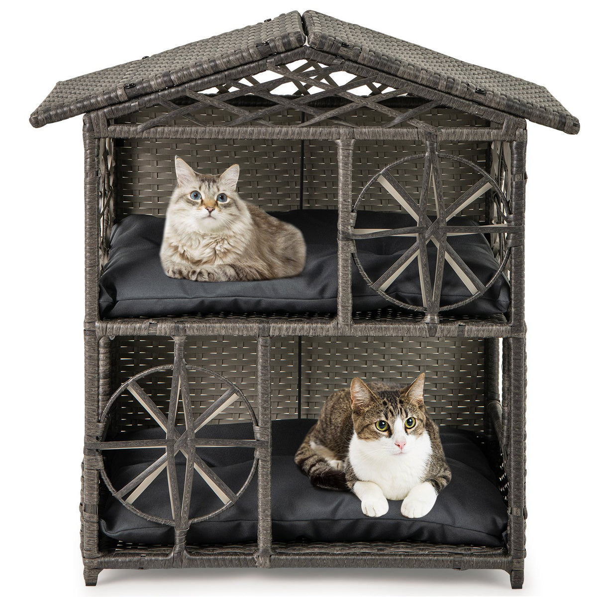 2-storey Wicker Cat House with Removable Cushions-