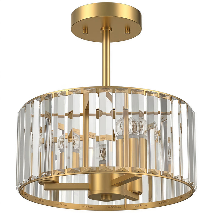 HOMCOM Semi Flush Mount Modern Crystal Chandelier Ceiling Light, Crystal Ceiling Light Fixture with E14 Base, Gold