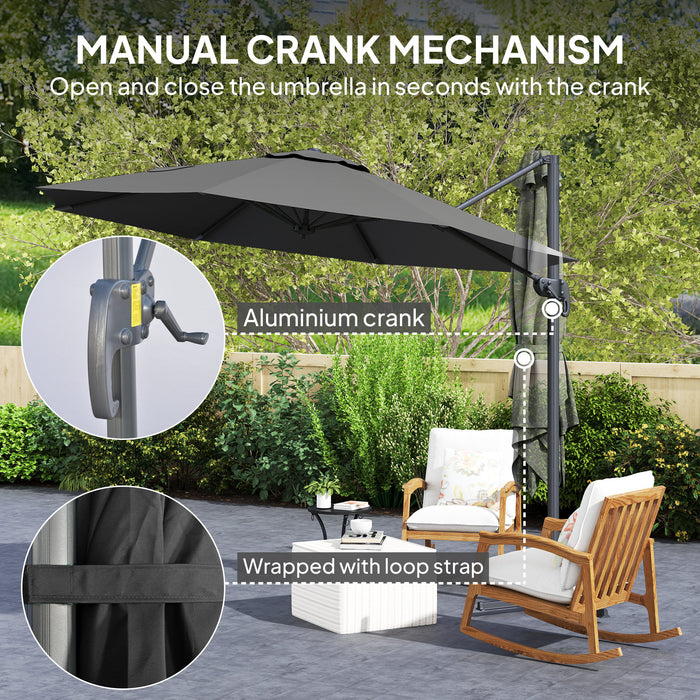 Outsunny 3 x 3(m) Cantilever Parasol with Cross Base, Garden Umbrella with 360° Rotation, Crank Handle and Tilt for Outdoor, Black