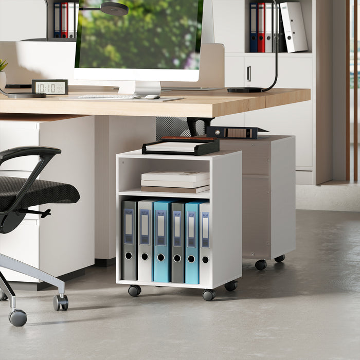 HOMCOM 2-Tier Printer Stand with Storage, Under Desk Printer Cart on Wheels, White