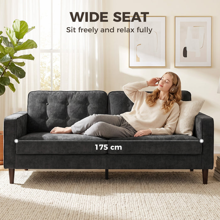 HOMCOM 3 Seater Sofa Button Tufted Upholstered Velvet Couch with Wood Legs for Living Room, Dark Grey