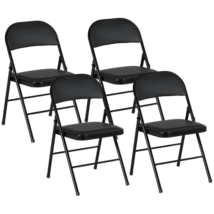 HOMCOM Set of Four Cushioned Steel Folding Chairs - Black
