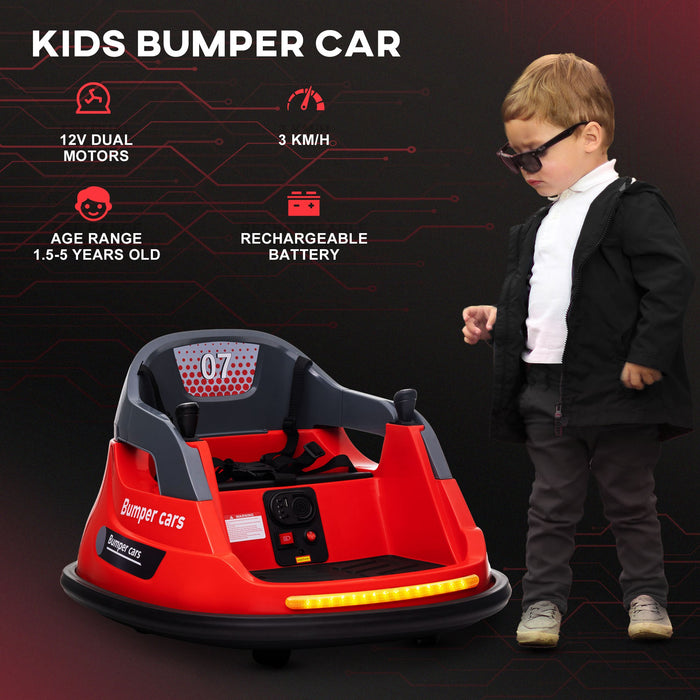 360° Spinning Bumper Car for Kids - Electric 12V Ride-on with Lights & Music - Fun and Safe for 1.5-5 Year Olds, Vibrant Red