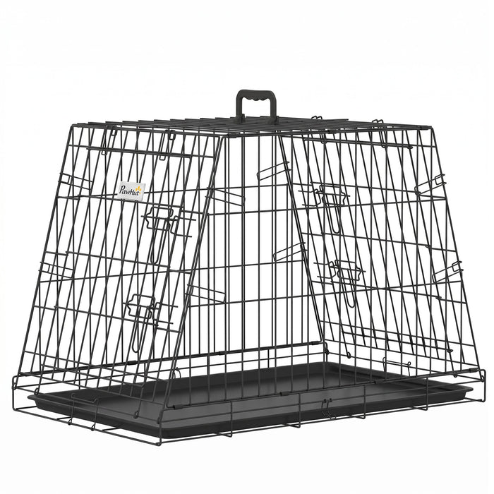 PawHut 30"(76 cm) Car Dog Crate Collapsible Slanted Travel Small Dog Cage with Tray & Handle 76L x 48W x 53H cm