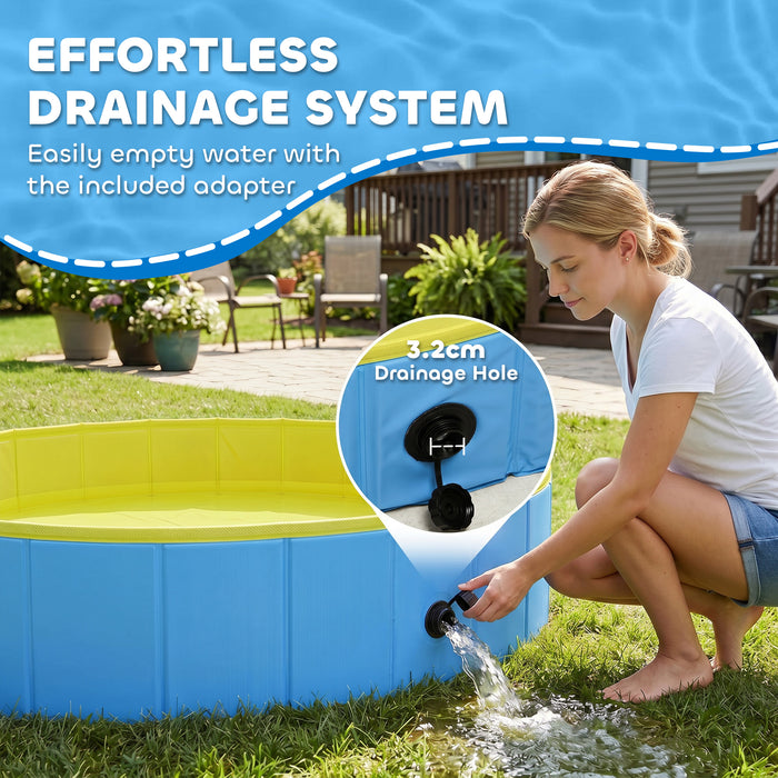 PawHut Foldable Dog Pool for Puppies and Ducks Dog Paddling Pool Bath Tub, Blue, 120 x 30cm