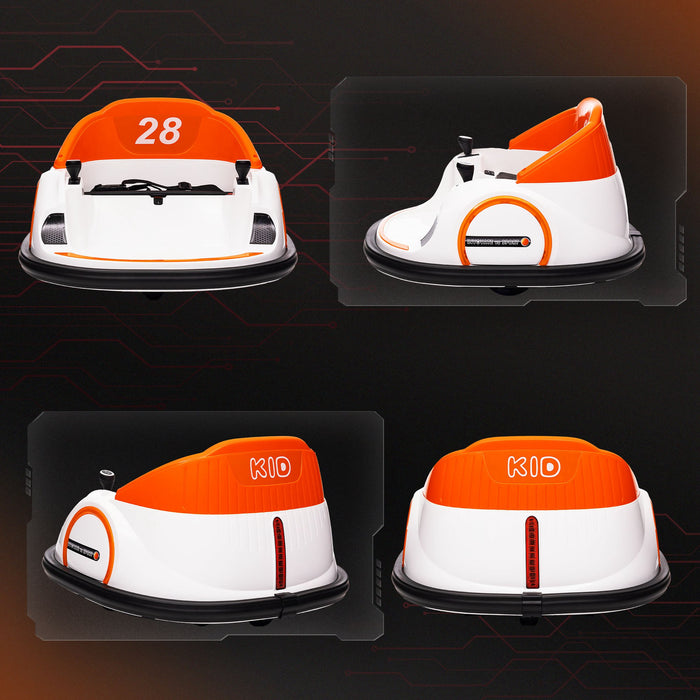 AIYAPLAY 360° Rotation Kids Bumper Car, 12V Waltzer Car with Remote Control, Dual Joysticks, Music Lights - Orange | Aosom UK