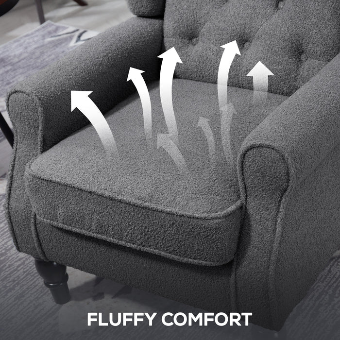 HOMCOM Teddy Fleece Retro Wingback Chair - Grey