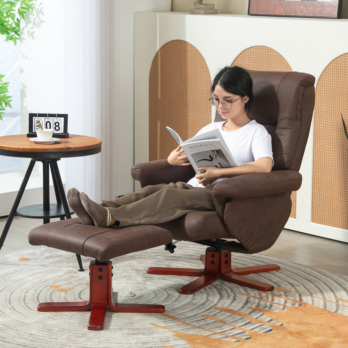 HOMCOM Faux Microfibre Leather Manual Recliner and Footstool Set - Dark Brown | Aosom UK