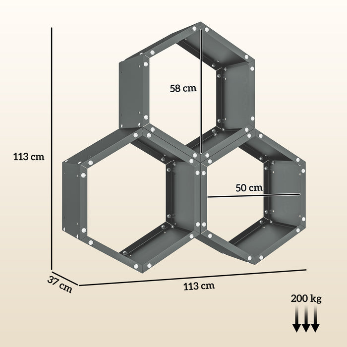 Outsunny Three-Shelf Hexagon Metal Firewood Rack - Grey | Aosom UK