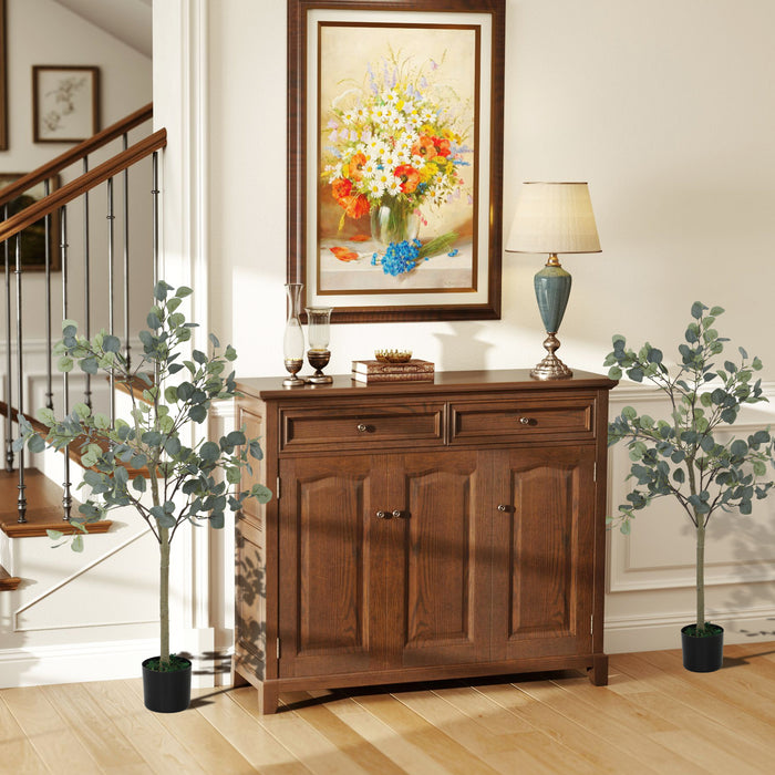 HOMCOM Set of 2 Decorative Artificial Plants, 4ft/ 120cm Silk Eucalyptus Trees with 230 Silver Dollar Leaves in Pot, Fake Plants for Home, Office, Living Room, Indoor Decor