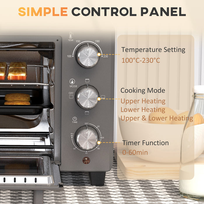 21L Mini Oven with Electric Grill - Toaster Oven with Adjustable Temperature & Timer, Includes Baking Tray and Wire Rack, 1400W - Ideal for Small Kitchens & Quick Meals