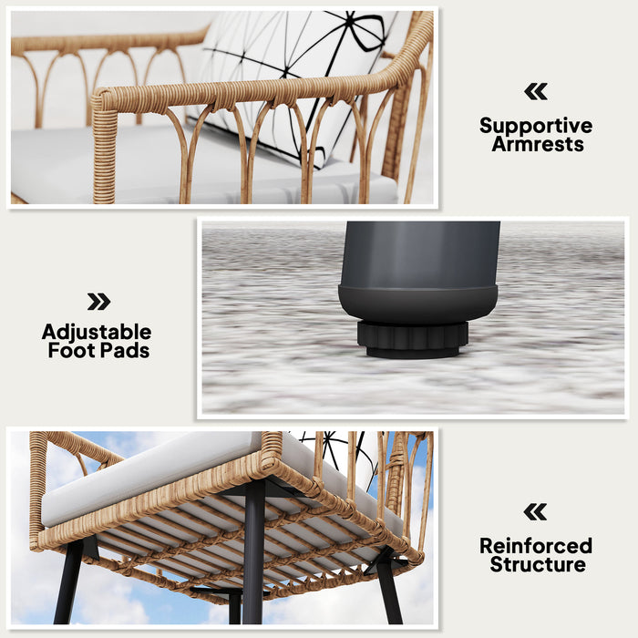 Outsunny 5 Piece Patio Rattan Dining Set, Wicker Garden Table and Chairs w/ Removable Seat & Back Cushions, Round Tempered Glass Tabletop, Parasol Hole, Outdoor Furniture Conservatory Set, Light Brown