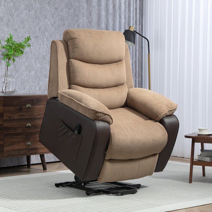 HOMCOM Power Lift Recliner Chair for Elderly, Patchwork Design Oversized Electric Riser and Recliner Armchair for Living Room with Remote Control and 2 Side Pockets, Brown