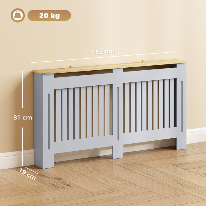 HOMCOM Slatted Radiator Cover, Painted Cabinet with Line Grill Design, 152L × 19W × 81H cm, Grey