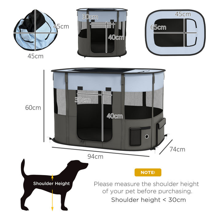 Foldable Pet Playpen and Carrying Case - Indoor/Outdoor Portable Dog Enclosure, Grey - Perfect for Travel and Home Use