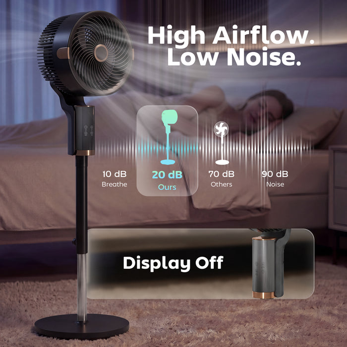 HOMCOM 20 dB Silent Standing Fan for Bedroom, 44" Pedestal Fan with 90° Oscillating, 8 Speeds and LED Light, Black