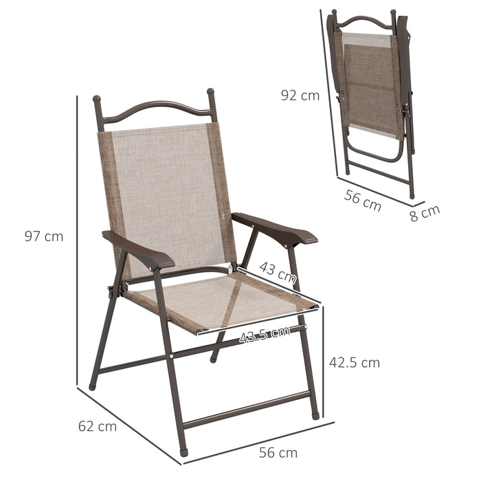 Outsunny Set of Two Folding Garden Chairs, with Fabric Mesh Seats - Mixed Brown