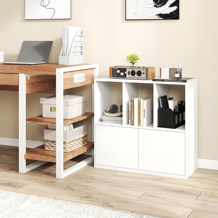 3-Cube Bookcase 3-Tier Bookshelf with Cabinet Modern Book Shelf for Small Space-Rustic Brown