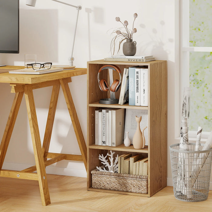3-Cube Bookcase with 7-Position Adjustable Shelves and Anti-Toppling Kits-Natrual