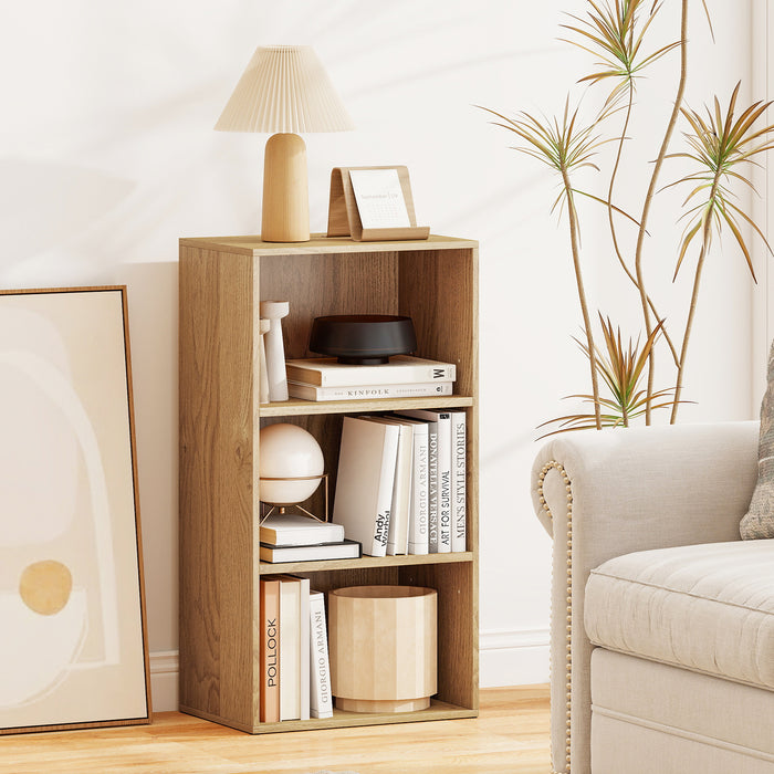 3-Cube Bookcase with 7-Position Adjustable Shelves and Anti-Toppling Kits-Natrual