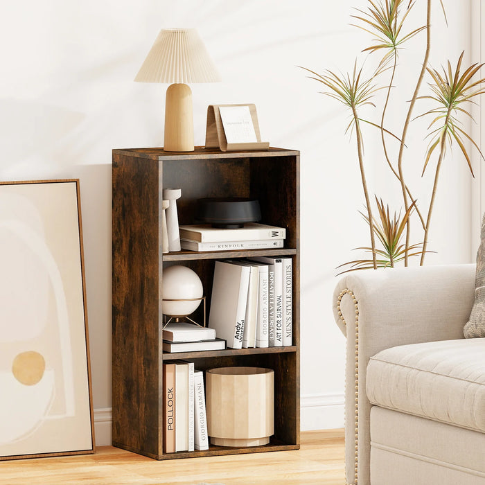 3-Cube Bookcase with 7-Position Adjustable Shelves and Anti-Toppling Kits-Natrual
