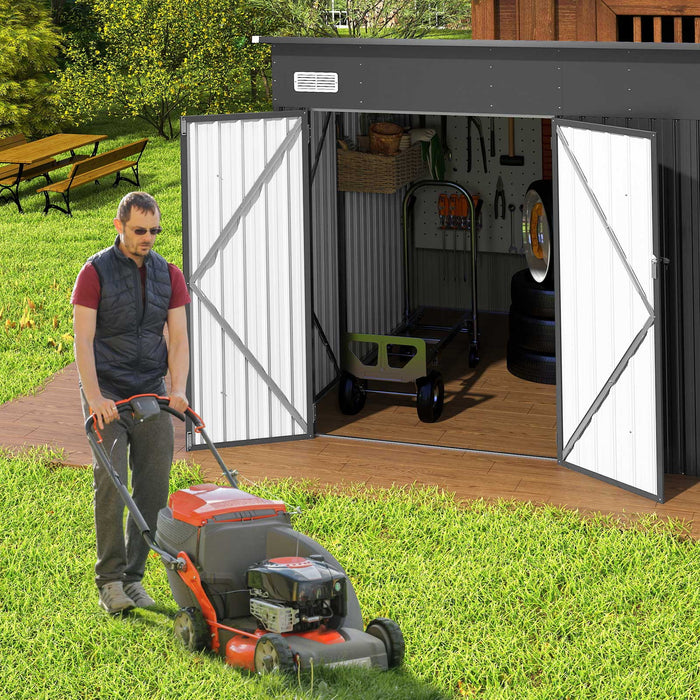 3-Door Outdoor Storage Shed with Air Vents and Sloping Roof-