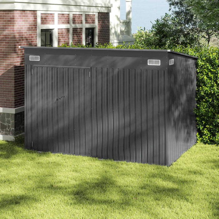 3-Door Outdoor Storage Shed with Air Vents and Sloping Roof-