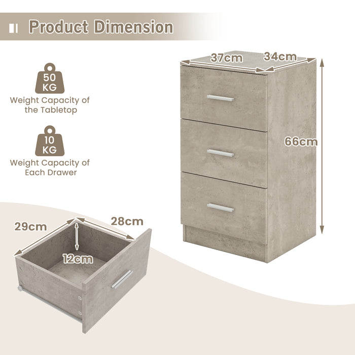 3-Drawer Dresser Cabinet Set of 2 with Anti-Toppling Device-Grey