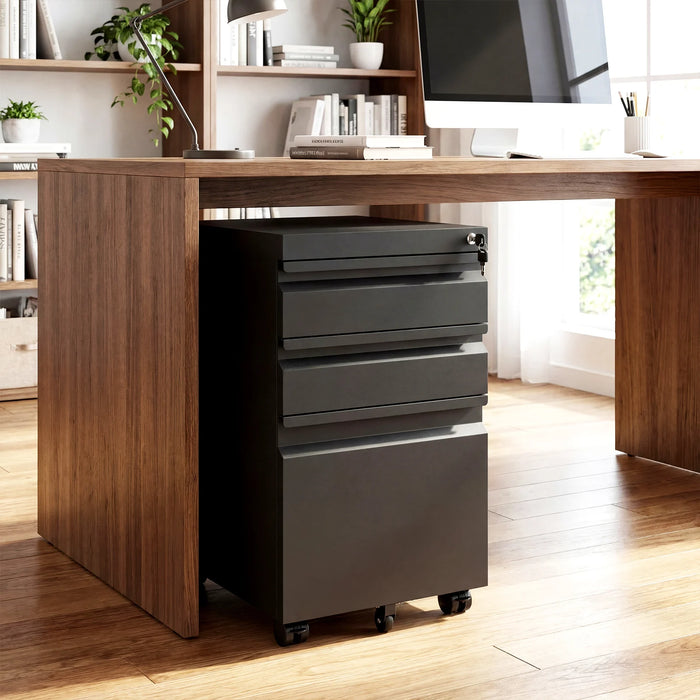 3-Drawer Mobile File Cabinet with 5 Casters and 2 Keys for A4-