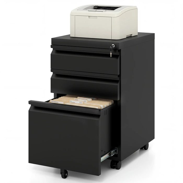 3-Drawer Mobile File Cabinet with 5 Casters and 2 Keys for A4-