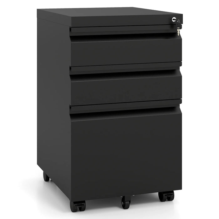 3-Drawer Mobile File Cabinet with 5 Casters and 2 Keys for A4-