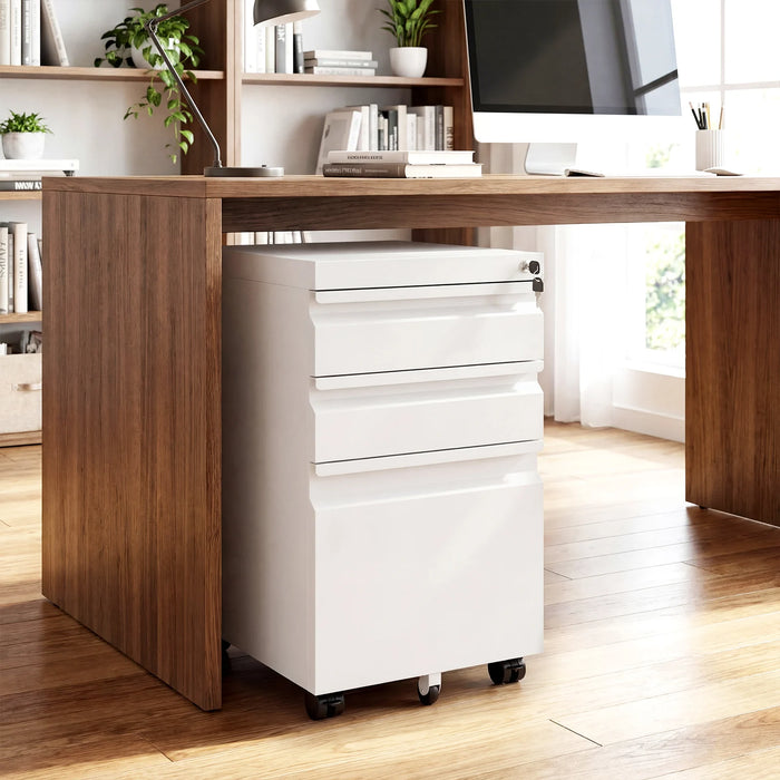 3-Drawer Mobile File Cabinet with 5 Casters and 2 Keys for A4-