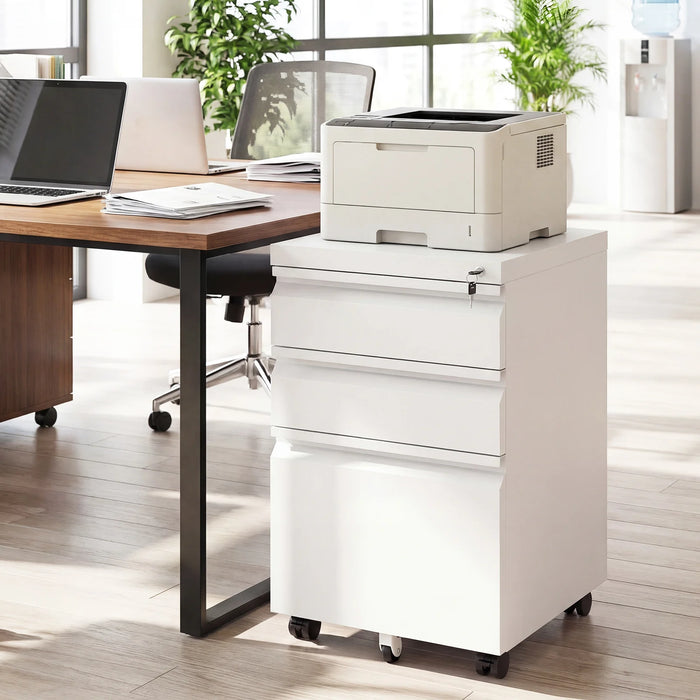3-Drawer Mobile File Cabinet with 5 Casters and 2 Keys for A4-