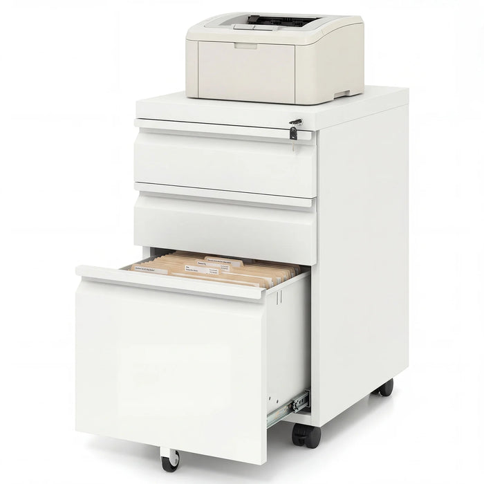 3-Drawer Mobile File Cabinet with 5 Casters and 2 Keys for A4-