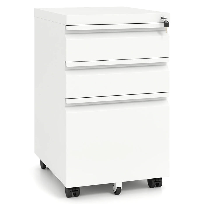 3-Drawer Mobile File Cabinet with 5 Casters and 2 Keys for A4-