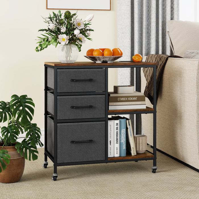 3 Drawer Wooden Mobile File Cabinet with Open Storage Shelves-
