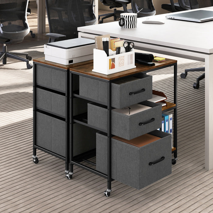 3 Drawer Wooden Mobile File Cabinet with Open Storage Shelves-