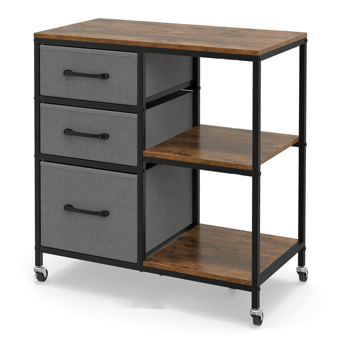 3 Drawer Wooden Mobile File Cabinet with Open Storage Shelves-