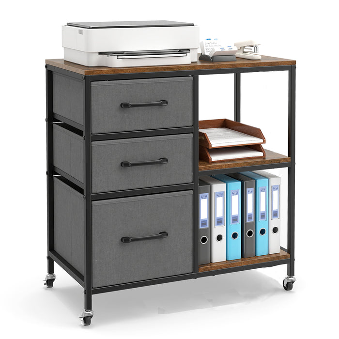 3 Drawer Wooden Mobile File Cabinet with Open Storage Shelves-