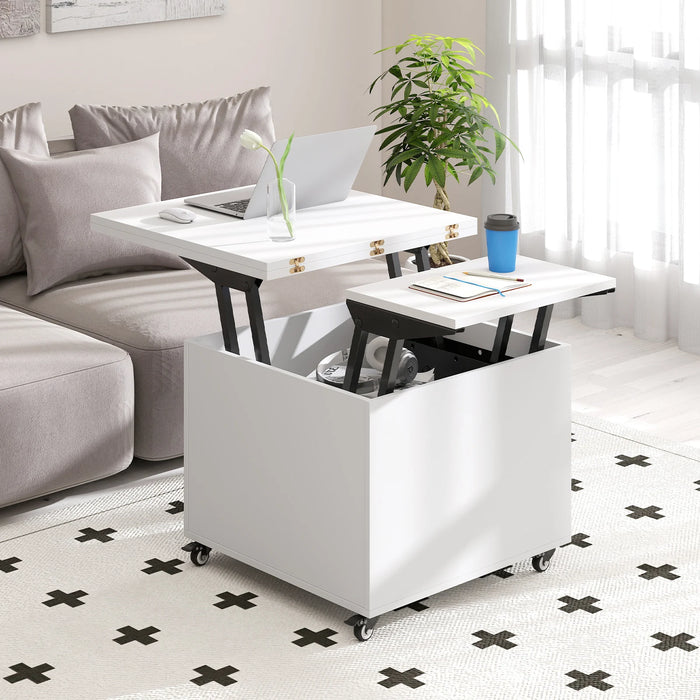 3-In-1 Lift Top Coffee Table with Hidden Storage Drawers and  360° Lockable Wheels-