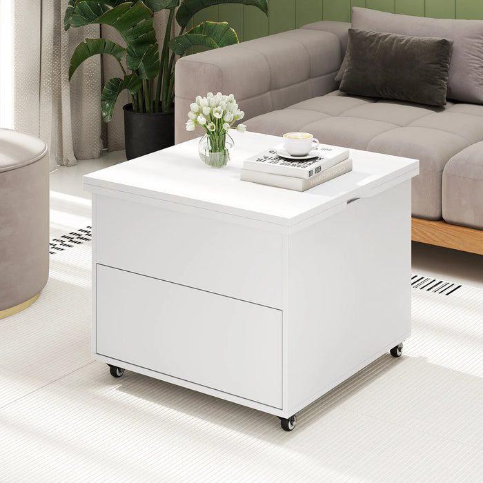 3-In-1 Lift Top Coffee Table with Hidden Storage Drawers and  360° Lockable Wheels-