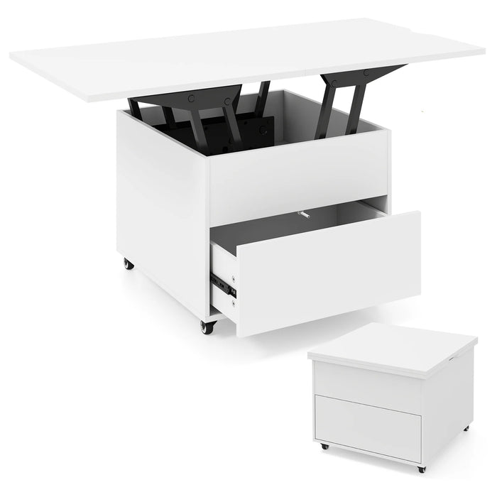 3-In-1 Lift Top Coffee Table with Hidden Storage Drawers and  360° Lockable Wheels-