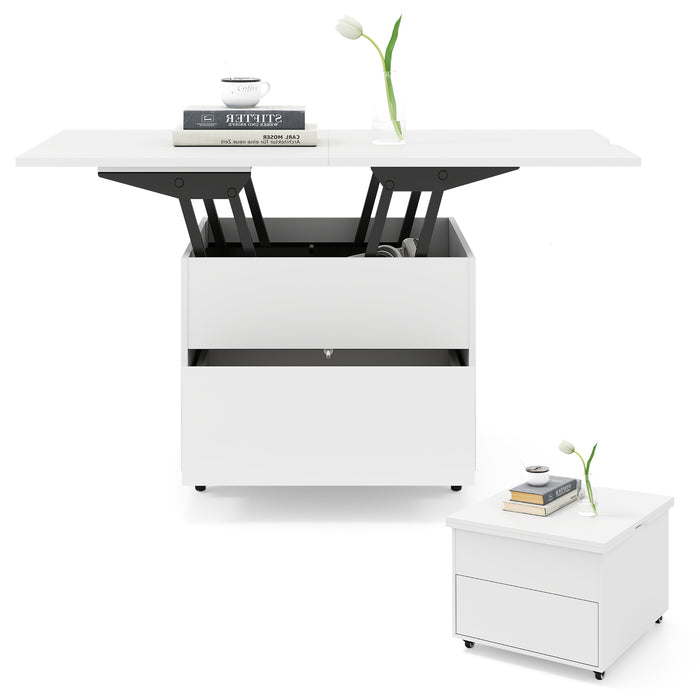 3-In-1 Lift Top Coffee Table with Hidden Storage Drawers and  360° Lockable Wheels-