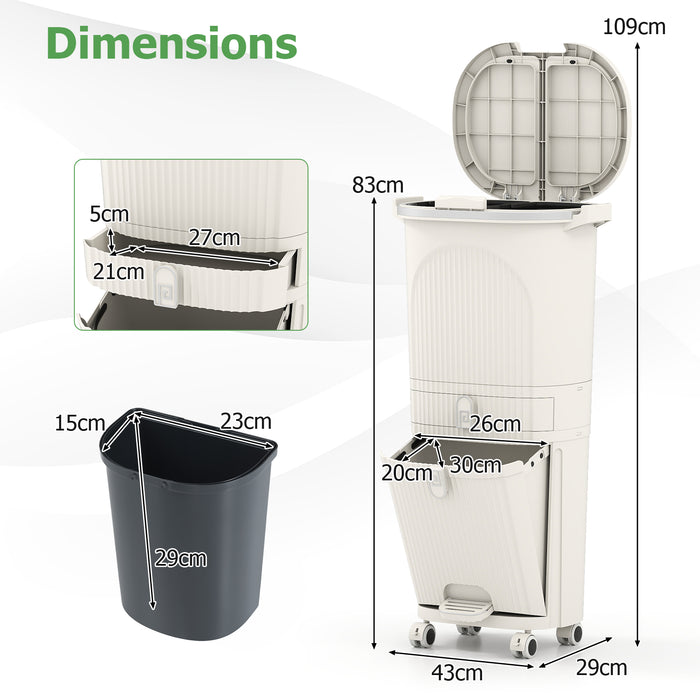 3-Layer Sorting Trash Bin with 2 Removable Buckets-