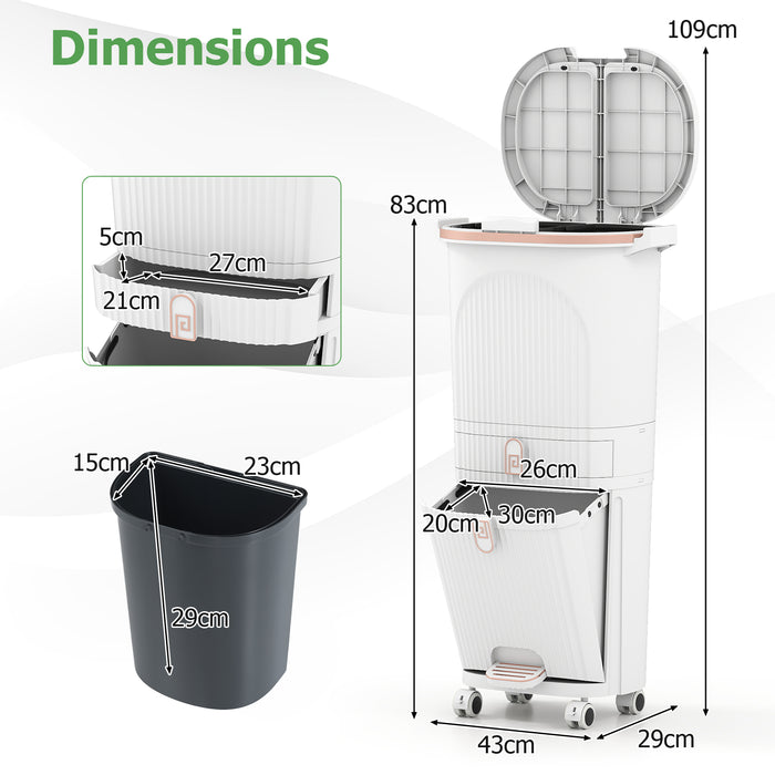 3-Layer Sorting Trash Bin with 2 Removable Buckets-