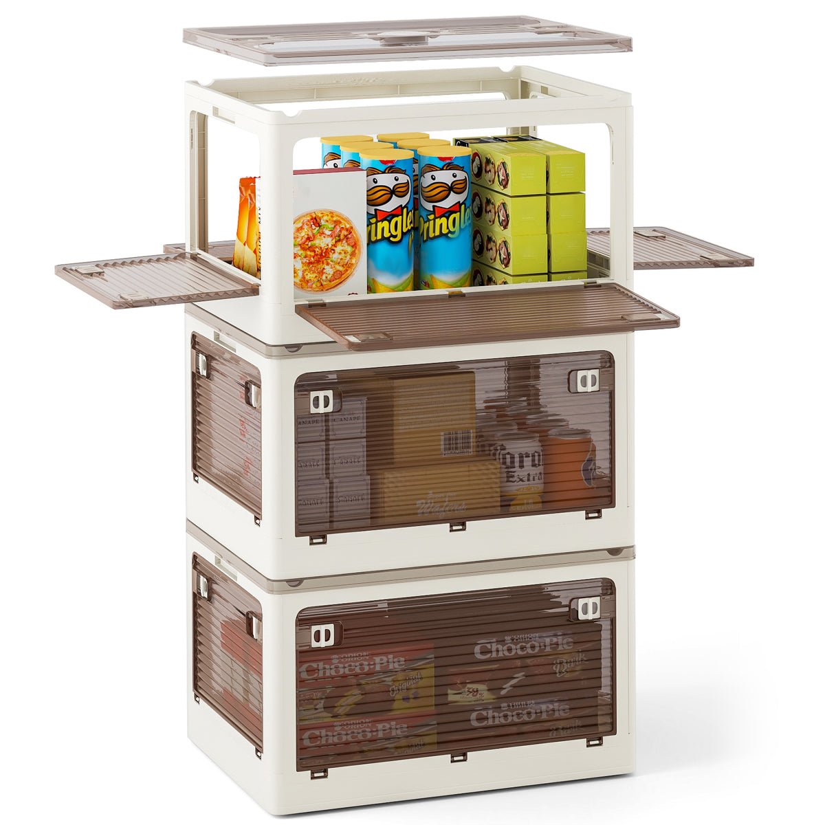 3-Pack Stackable Collapsible Plastic Container Storage Bins with Lids ...